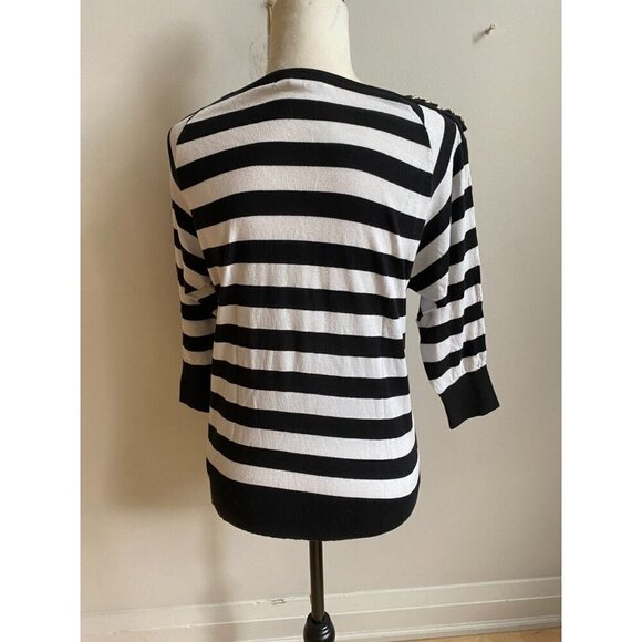 Micahel Kors women black white striped sweater sz small gold chain detail - Picture 3 of 7